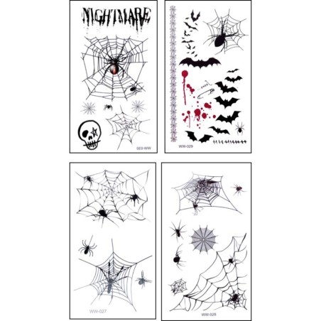 TATOUAGES EPHEMERES ARAIGNEES HALLOWEEN 4 MODELES DIFFERENTS