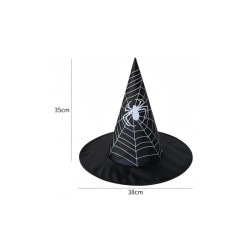 CHAPEAU  DE SORCIERE ENFANT NOIR MOTIF ARAIGNEE CHAUVE SOURIS OU CITROUILLE