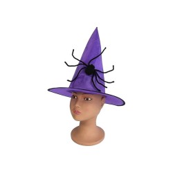 CHAPEAU DE SORCIERE ENFANT VIOLET ARANGE OU ROUGE AVEC ARAIGNEE 