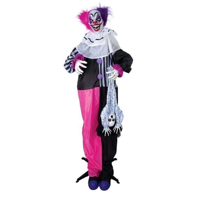 DECORATION HALLOWEEN CLOWN ROSE NOIR TENANT UN ENFANT SON LUMIERE ET ANIME