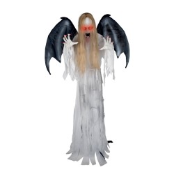 DECORATION HALLOWEEN FURIE BLANCHE ANGE DE LA MORT SON  LUMIERE ET ANIME 170 CM