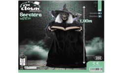 DECORATION HALLOWEEN SORCIERE AVEC LIVRE GRIMOIRE SON LUMIERE ET ANIME 190 CM