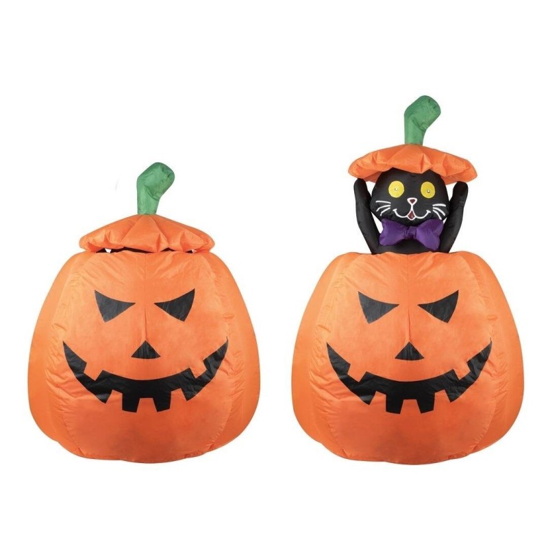 DECORATION HALLOWEEN CITROUILLE AVEC CHAT GONFLABLE LUMINERE ET ANIME 120 CM