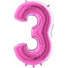 BALLON METALLIQUE CHIFFRE 3 ROSE FUSHIA 66 CM