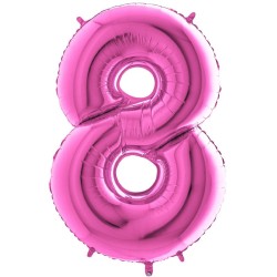 BALLON METALLIQUE CHIFFRE 8 ROSE FUSHIA 66 CM