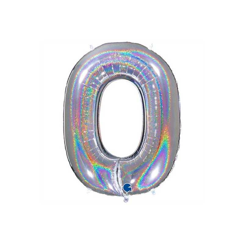 BALLON METALLIQUE CHIFFRE 0 HOLOGRAPHIQUE 66 CM