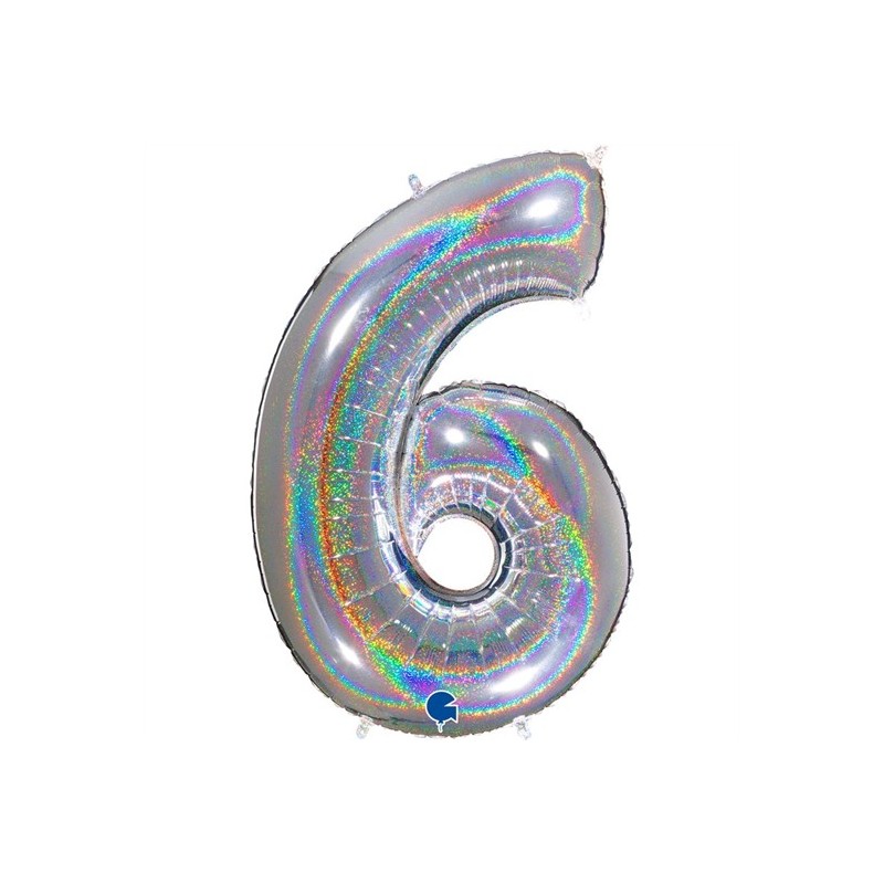BALLON METALLIQUE CHIFFRE 6 HOLOGRAPHIQUE 66 CM BALLON METALLIQUE CHIFFRE 6 HOLOGRAPHIQUE 66 CM