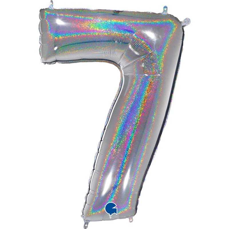 BALLON METALLIQUE CHIFFRE 7 HOLOGRAPHIQUE 66 CM