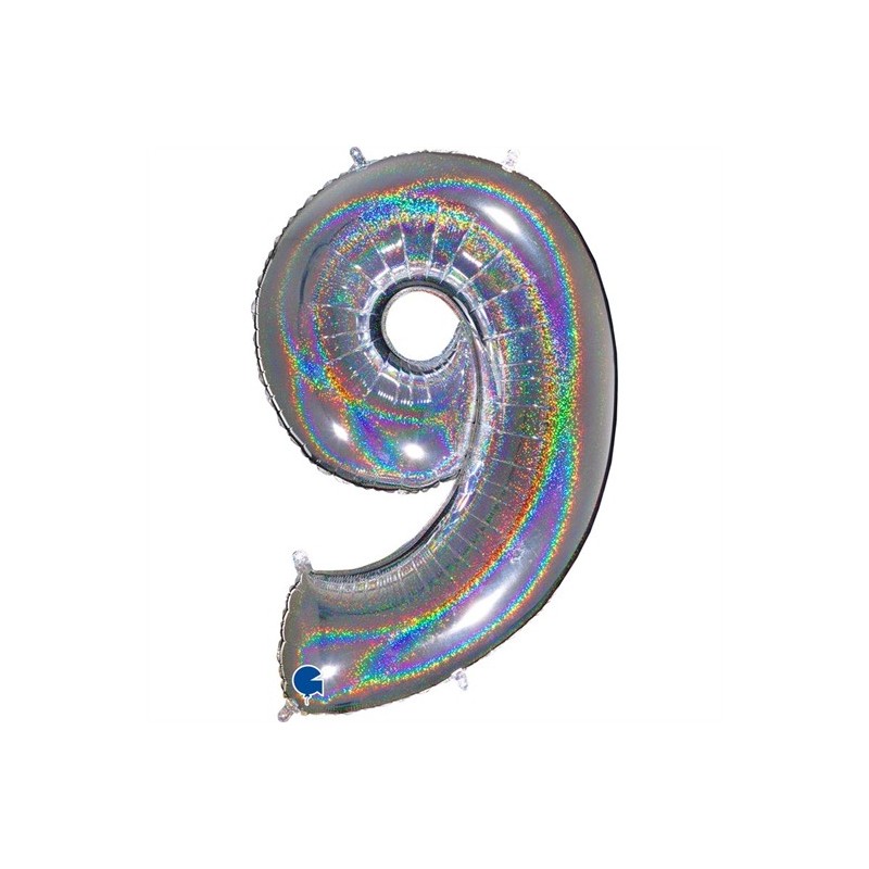 BALLON METALLIQUE CHIFFRE 9 HOLOGRAPHIQUE 66 CM