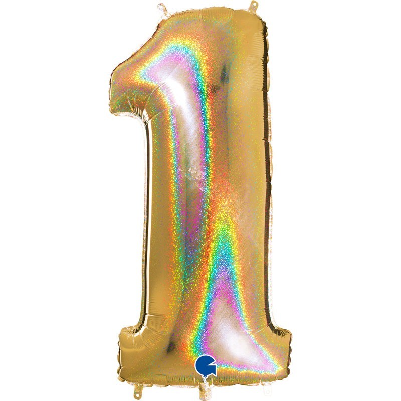 BALLON METALLIQUE CHIFFRE 1 OR HOLOGRAPHIQUE GLITTER 102 CM BALLON METALLIQUE CHIFFRE 1 OR HOLOGRAPHIQUE GLITTER 102 CM
