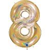 BALLON METALLIQUE CHIFFRE 8 OR HOLOGRAPHIQUE GLITTER 102 CM