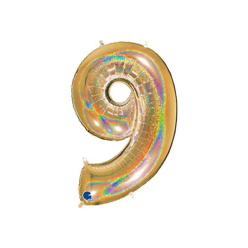 BALLON METALLIQUE CHIFFRE 9 OR HOLOGRAPHIQUE GLITTER 102 CM BALLON METALLIQUE CHIFFRE 9 OR HOLOGRAPHIQUE GLITTER 102 CM