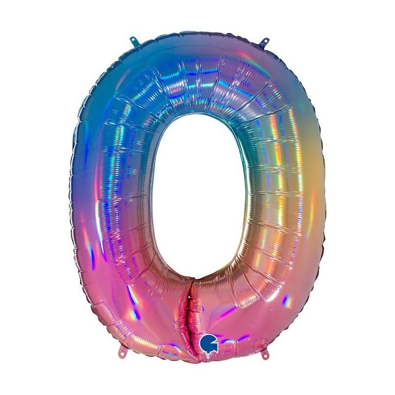 BALLON METALLIQUE CHIFFRE 0 HOLOGRAPHIQUE MULTICOLORE RAINBOW 102 CM  BALLON METALLIQUE CHIFFRE 0 HOLOGRAPHIQUE MULTICOLORE RAINBOW 102 CM