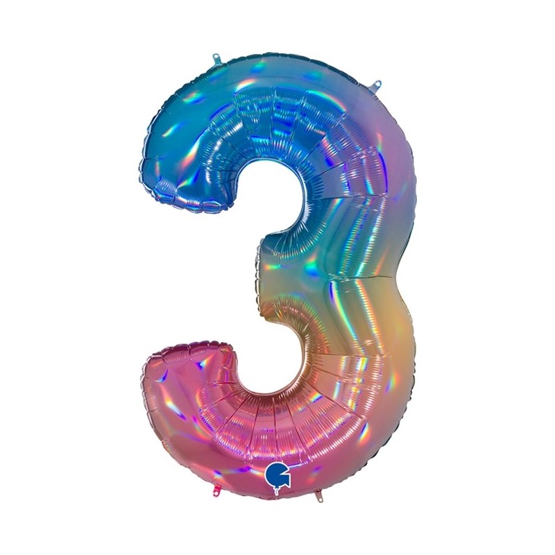 BALLON METALLIQUE CHIFFRE 3 HOLOGRAPHIQUE MULTICOLORE RAINBOW 102 CM  BALLON METALLIQUE CHIFFRE 3 HOLOGRAPHIQUE MULTICOLORE RAINBOW 102 CM