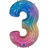 BALLON METALLIQUE CHIFFRE 3 HOLOGRAPHIQUE MULTICOLORE RAINBOW 102 CM  BALLON METALLIQUE CHIFFRE 3 HOLOGRAPHIQUE MULTICOLORE RAINBOW 102 CM