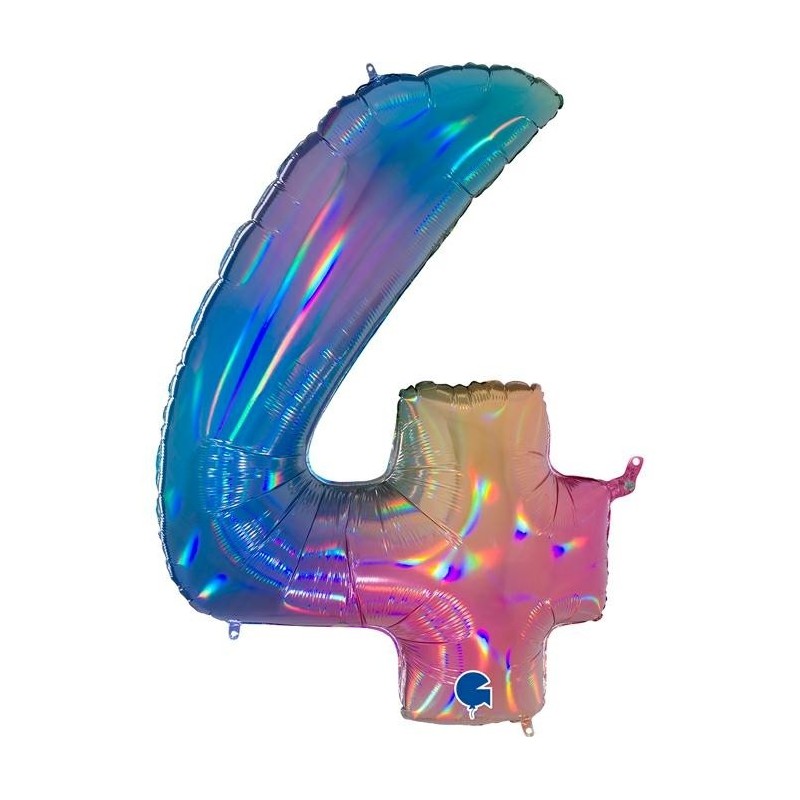BALLON METALLIQUE CHIFFRE 4 HOLOGRAPHIQUE MULTICOLORE RAINBOW 102 CM  BALLON METALLIQUE CHIFFRE 4 HOLOGRAPHIQUE MULTICOLORE RAINBOW 102 CM