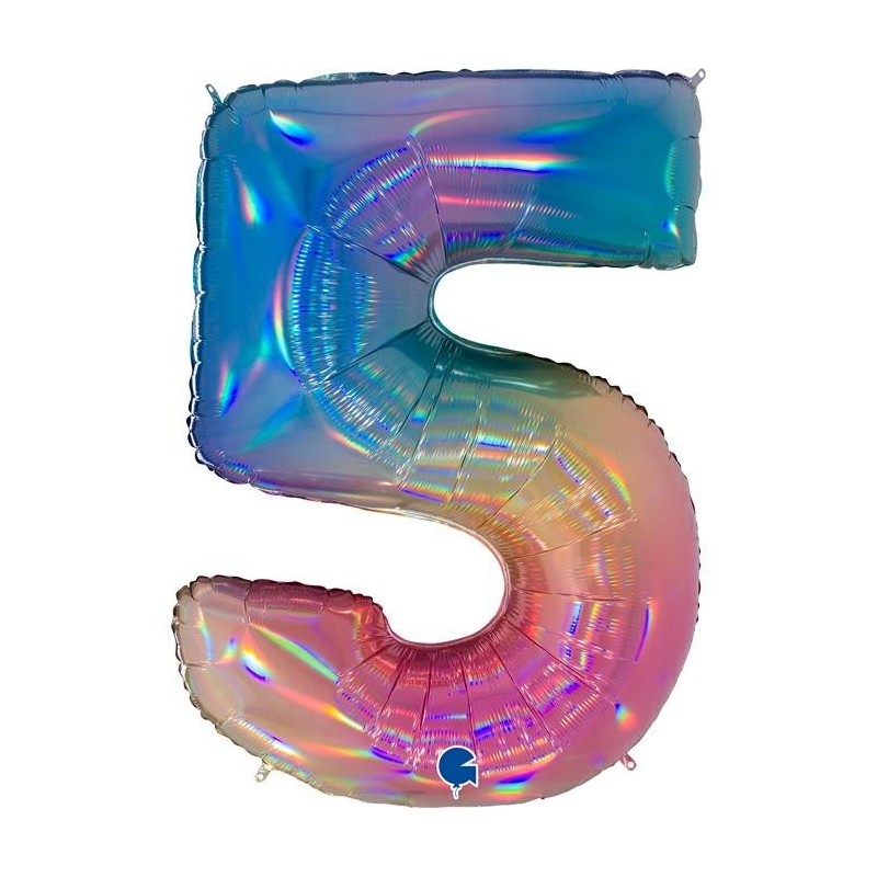 BALLON METALLIQUE CHIFFRE 5 HOLOGRAPHIQUE MULTICOLORE RAINBOW 102 CM  BALLON METALLIQUE CHIFFRE 5 HOLOGRAPHIQUE MULTICOLORE RAINBOW 102 CM