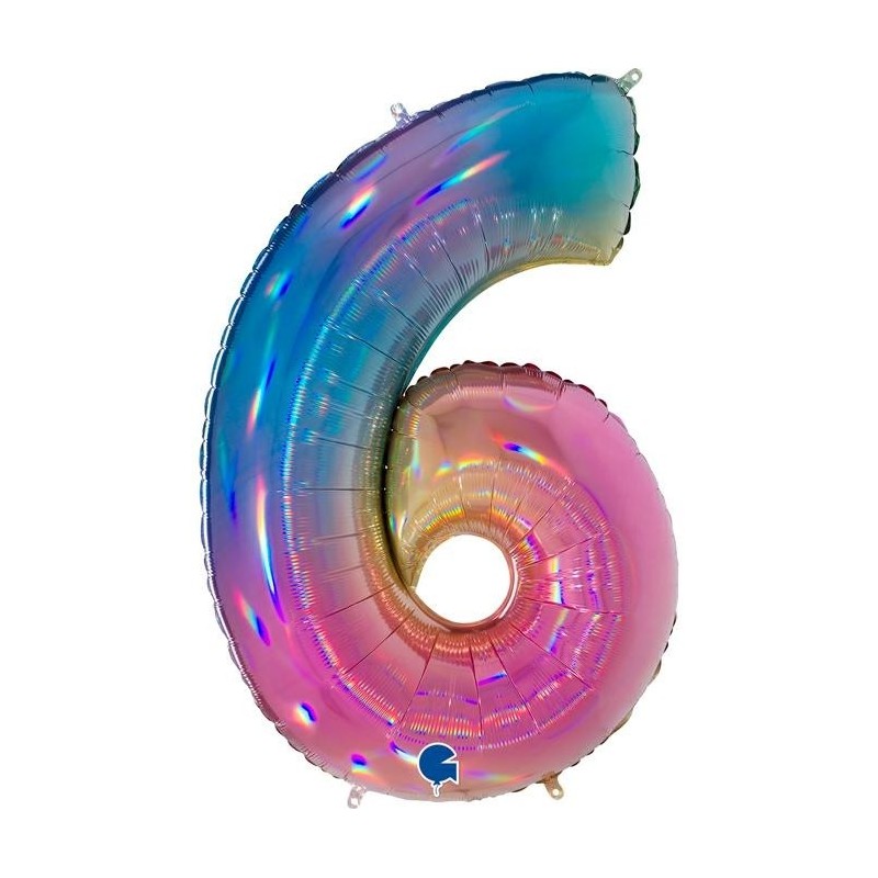 BALLON METALLIQUE CHIFFRE 6 HOLOGRAPHIQUE MULTICOLORE RAINBOW 102 CM  BALLON METALLIQUE CHIFFRE 6 HOLOGRAPHIQUE MULTICOLORE RAINBOW 102 CM