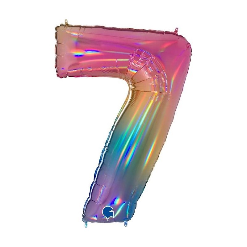 BALLON METALLIQUE CHIFFRE 7 HOLOGRAPHIQUE MULTICOLORE RAINBOW 102 CM  BALLON METALLIQUE CHIFFRE 7 HOLOGRAPHIQUE MULTICOLORE RAINBOW 102 CM