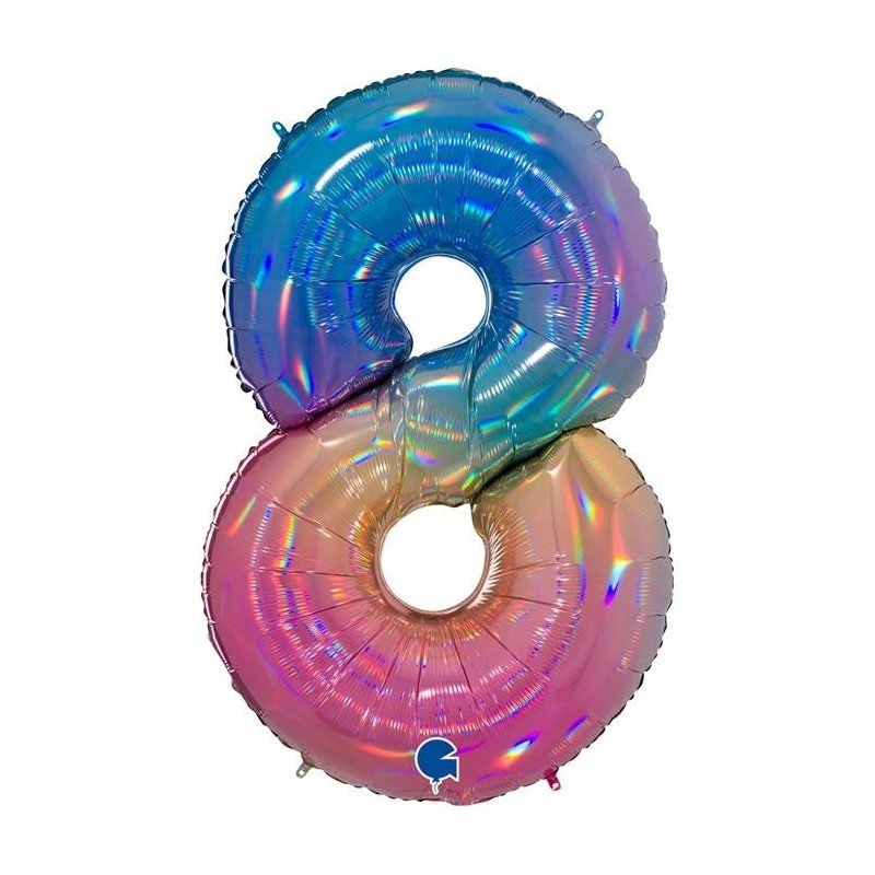 BALLON METALLIQUE CHIFFRE 8 HOLOGRAPHIQUE MULTICOLORE RAINBOW 102 CM  BALLON METALLIQUE CHIFFRE 8 HOLOGRAPHIQUE MULTICOLORE RAINBOW 102 CM