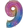 BALLON METALLIQUE CHIFFRE 9 HOLOGRAPHIQUE MULTICOLORE RAINBOW 102 CM  BALLON METALLIQUE CHIFFRE 9 HOLOGRAPHIQUE MULTICOLORE RAINBOW 102 CM