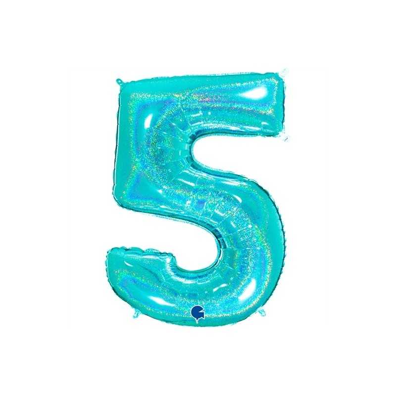 BALLON METALLIQUE CHIFFRE 5 TIFFANY HOLOGRAPHIQUE 102CM