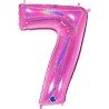 BALLON METALLIQUE CHIFFRE 7 HOLOGRAPHIQUE GLITTER FUSHIA 102CM 
