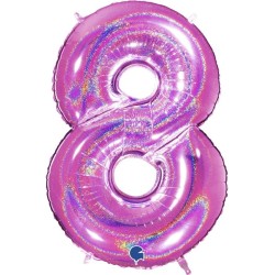 BALLON METALLIQUE CHIFFRE 8 HOLOGRAPHIQUE GLITTER FUSHIA 102 CM