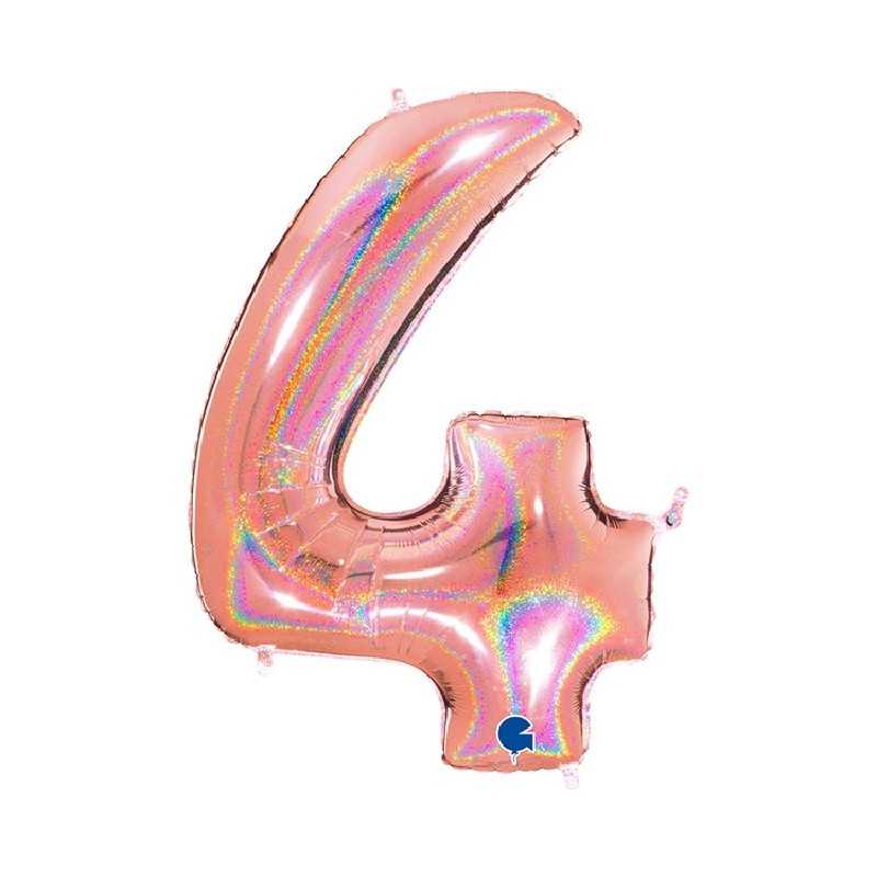 BALLON METALLIQUE CHIFFRE 4 ROSE GOLD HOLOGRAPHIQUE 102 CM
