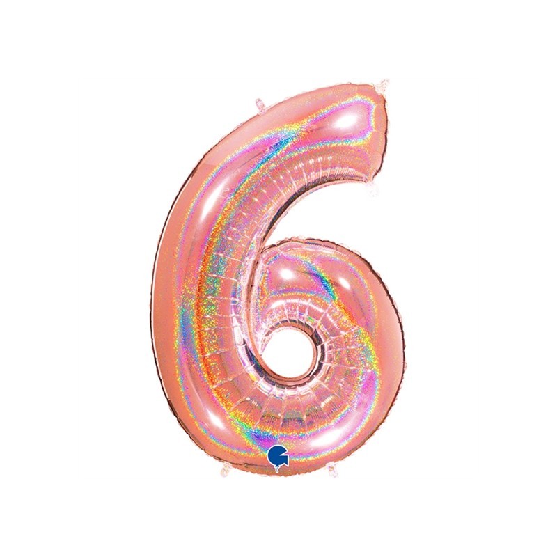 BALLON METALLIQUE CHIFFRE 6 ROSE GOLD HOLOGRAPHIQUE 102CM BALLON METALLIQUE CHIFFRE 6 ROSE GOLD HOLOGRAPHIQUE 102CM