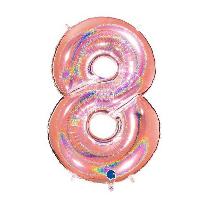 BALLON METALLIQUE CHIFFRE 8 ROSE GOLD HOLOGRAPHIQUE 102 CM