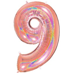 BALLON METALLIQUE CHIFFRE 9 ROSE GOLD HOLOGRAPHIQUE 102 CM