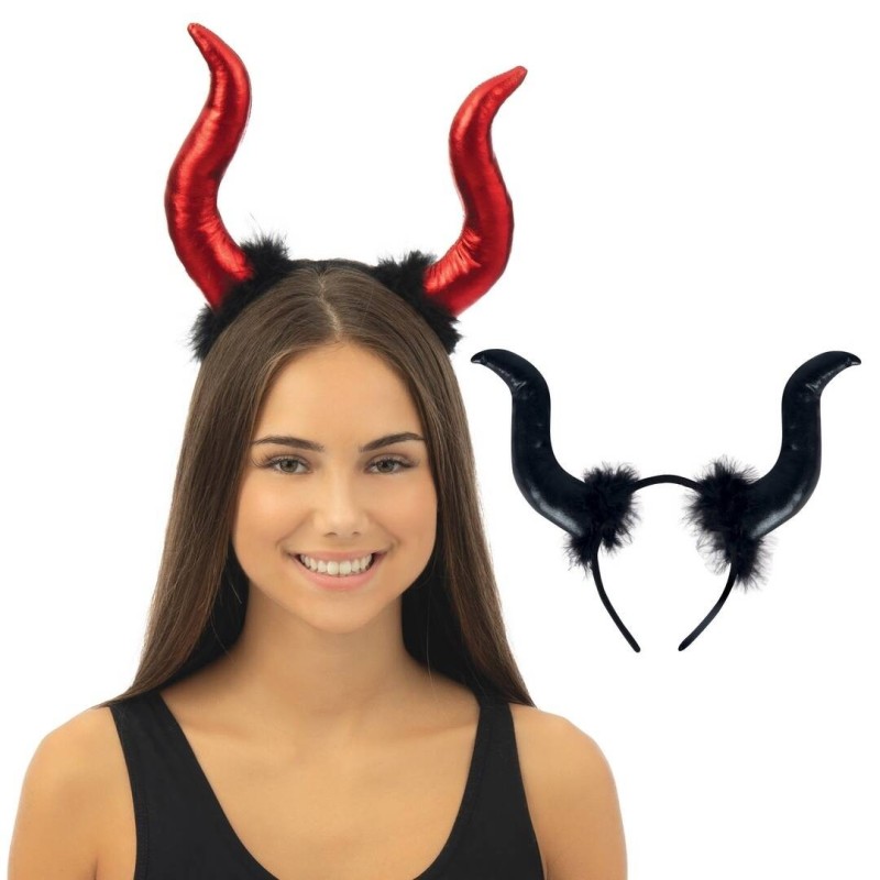 SERRE TETE OU DIADEME CORNES NOIRES MALEFIQUES NOIR OU ROUGE BRILLANT SERRE TETE OU DIADEME CORNES NOIRES MALEFIQUES NOIR OU ROUGE BRILLANT