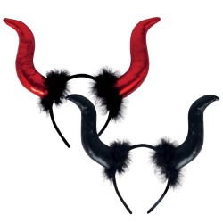 SERRE TETE OU DIADEME CORNES NOIRES MALEFIQUES NOIR OU ROUGE BRILLANT