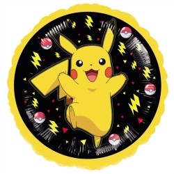 BALLON METALLIQUE ROND 43CM POKEMON PIKACHU JAUNE ET NOIR