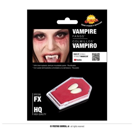 2 DENTS CANINES DE DRACULA VAMPIRE AVEC PATE