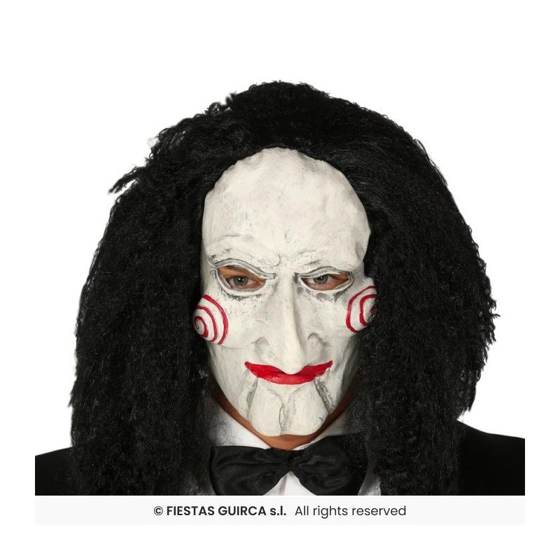 MASQUE DE MARIONNETTE SAW EN LATEX AVEC CHEVEUX MASQUE DE MARIONNETTE SAW EN LATEX AVEC CHEVEUX