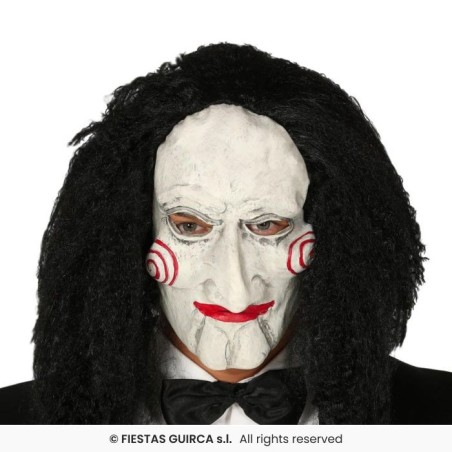 MASQUE DE MARIONNETTE SAW EN LATEX AVEC CHEVEUX