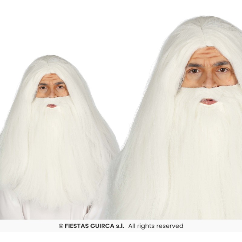 PERRUQUE + BARBE BLANCHE DE MERLIN OU DRUIDE PERRUQUE + BARBE BLANCHE DE MERLIN OU DRUIDE