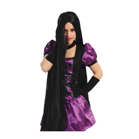 LONGUE PERRUQUE CHEVEUX LONGS NOIRS 100 CM SANS FRANGE