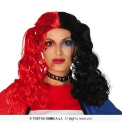 PERRUQUE COUETTES ROUGE ET NOIR HARLEQUINE