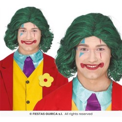 PERRUQUE HOMME CLOWN JOKER CHEVEUX MI LONG VERT