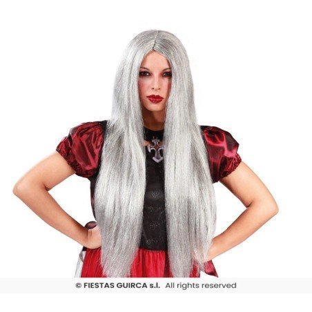 PERRUQUE DE SORCIERE CHEVEUX LONGS GRIS SANS FRANGE
