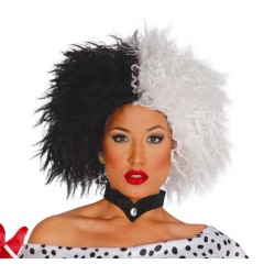 PERRUQUE NOIRE ET BLANCHE FEMME CRUELLE EBOURIFFEE