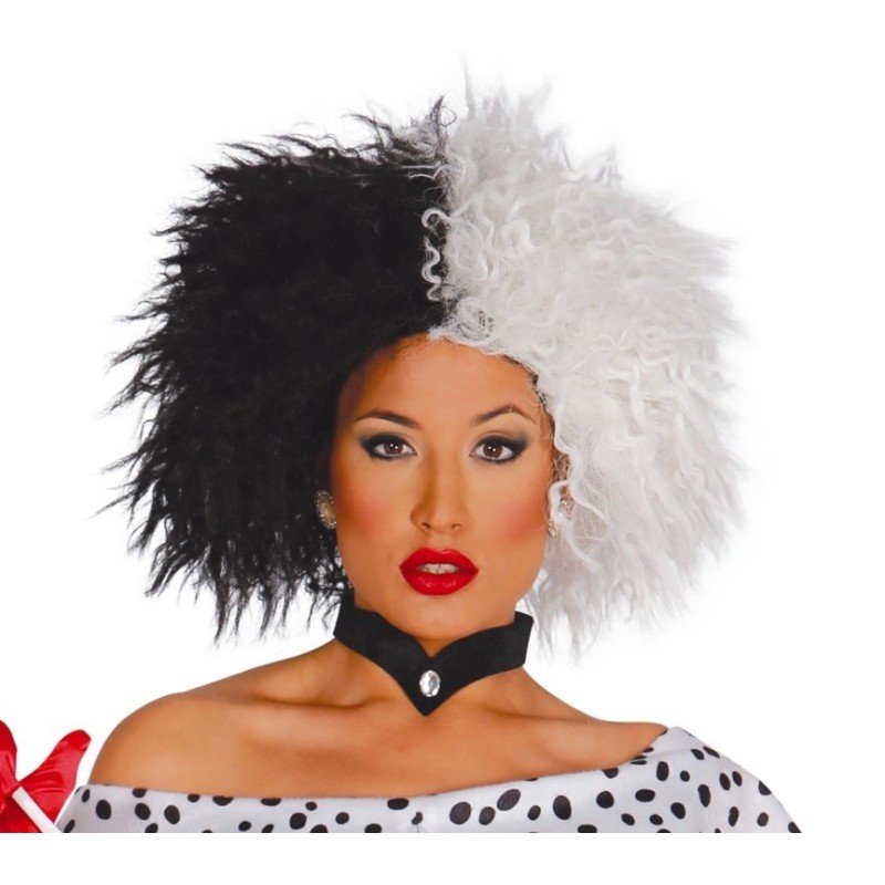 PERRUQUE NOIRE ET BLANCHE FEMME CRUELLE EBOURIFFEE PERRUQUE NOIRE ET BLANCHE FEMME CRUELLE EBOURIFFEE