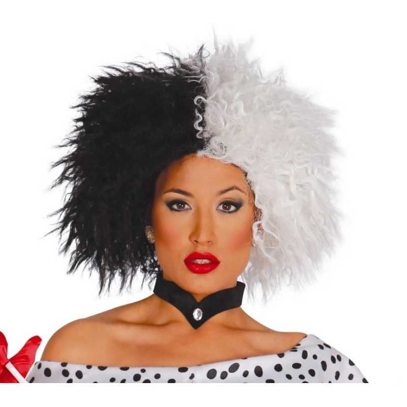 PERRUQUE NOIRE ET BLANCHE FEMME CRUELLE EBOURIFFEE