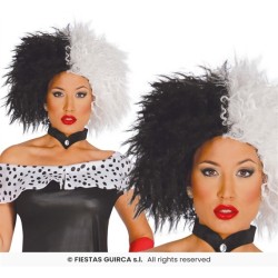 PERRUQUE NOIRE ET BLANCHE FEMME CRUELLE EBOURIFFEE