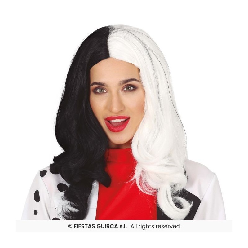 PERRUQUE NOIRE ET BLANCHE FEMME CRUELLE LONGS CHEVEUX LISSES SANS FRANGE PERRUQUE NOIRE ET BLANCHE FEMME CRUELLE LONGS CHEVEUX LISSES SANS FRANGE