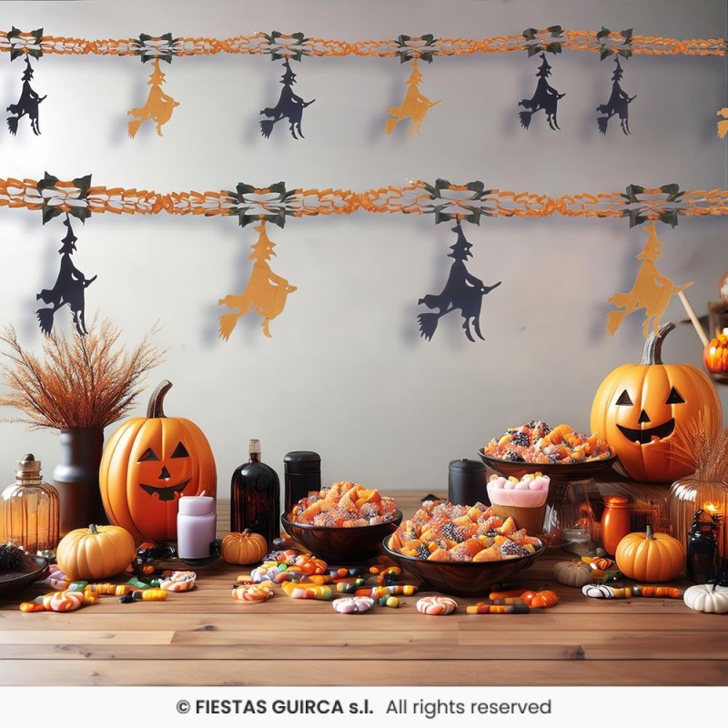 GUIRLANDE EN PAPIER SORCIERES NOIR ET ORANGE 33 CM X 2 M GUIRLANDE EN PAPIER SORCIERES NOIR ET ORANGE 33 CM X 2 M