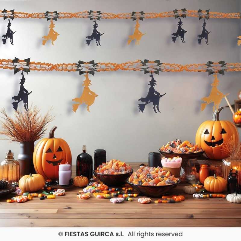 GUIRLANDE EN PAPIER SORCIERES NOIR ET ORANGE 33 CM X 2 M